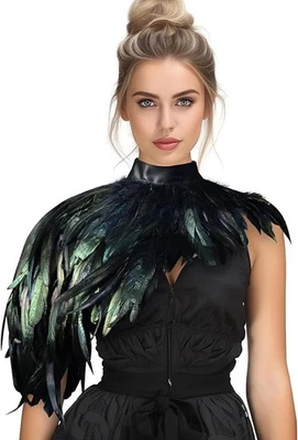 Feather Cape Shawl Costume Black Witch Wings Collar - Image 1 of 3