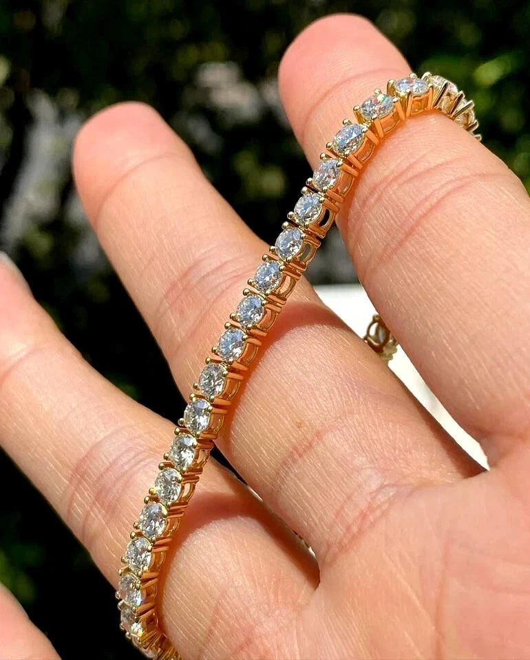 Brazalete de tenis de diamantes de corte redondo creado en laboratorio de oro amarillo de 14 k FN 5,00 CT de 7,25" Foto 1 de 1