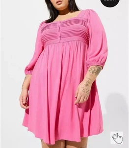 Abito donna Torrid mini rayon slub scollo pintuck skater rosa taglia 1X donna - Foto 1 di 9