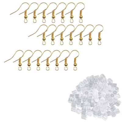 Gold Color Earring Hooks and Transparent Earring Backs - Nickel-Free Ear Wire... - Image 1 of 4