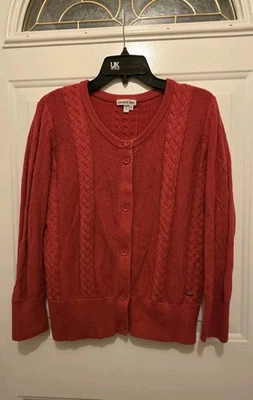 Cardigã feminino vintage Lacoste suéter vermelho tamanho 40 P a M logotipo jacaré - Imagem 1 de 4