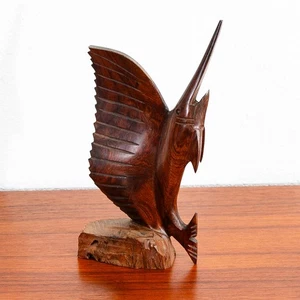 Mid Century Modern Fisch Skulptur geschnitzt massiv Palisander Studio Made Schwertfisch - Bild 1 von 12