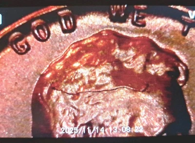 Cracked Skull Die Break Obv ~ 1959 D Lincoln Memorial Cent 1C ~ Mint Error Penny - Image 1 of 3