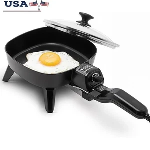 Compact Personal Stir Fry Griddle Pan Nonstick Glass Lid Portable Cooking New - Picture 1 of 8