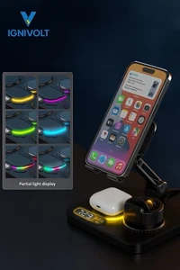 Station de charge sans fil pliable 4 en 1 pour iPhone, iWatch, AirPods - 15W Max. - Photo 1 sur 12