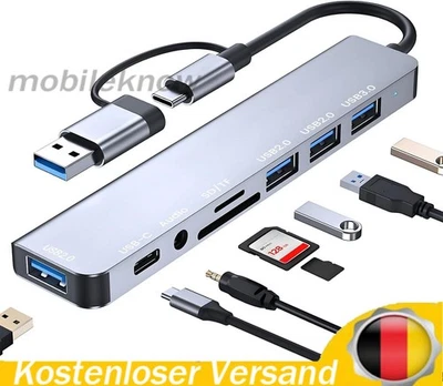 USB C Hub 8-IN-1 Adapter 4K HDMI USB 3.0 LAN RJ45 Ethernet Micro SD Kartenleser - Bild 1 von 4