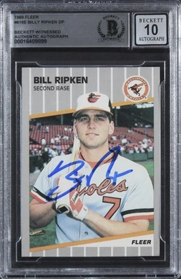 Tarjeta Orioles Billy Ripken Auténtica Firmada 1989 Fleer #616E ¡Auto 10! Losa BAS Foto 1 de 2