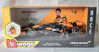 Burago 2025 escala 1:24 Lando Norris #4 McLaren MCL38 Miami Grand Prix 2024 difícil de encontrar Foto 1 de 4