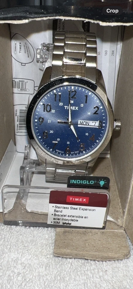 Timex Reloj Hombre T2M933 Cuarzo Esfera Azul Día Fecha Indiglo Plata Banda de Expansión Foto 1 de 1