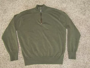 XL ORVIS MEN'S SWEATER 100% WOOL 1/4 ZIPPER PULL LEATHER LOGO ARMY GREEN COLOR - Picture 1 of 9