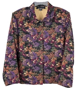 Vintage Briggs New York Dark Floral Jacket Long Sleeve Button Down Petite Large - Picture 1 of 11