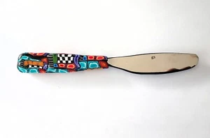 Cheese spreader knife Gourmet Setting multicolor checkers colorful whimsy - Picture 1 of 5
