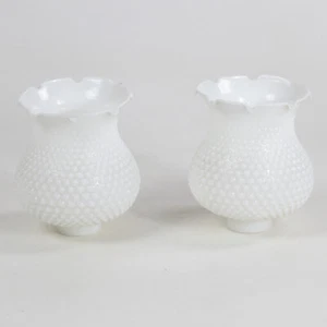 Vintage Scalloped Hobnail Milk Glass Light Hurricane Pair 1" Fitter 5" High - Picture 1 of 8