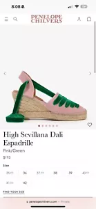 Penelope Chilvers High Sevillana Dali Espadrille Pink/Green 39 US 8 Women’s Heel - Picture 1 of 6