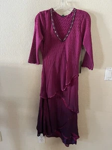NWT KOMAROV Beaded Neck Chiffon & Charmeuse Magenta Ombre Cocktail Dress M - Picture 1 of 12