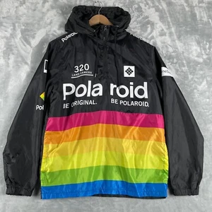 POLAROID 1/4 Zip Windbreaker Hoodie Jacket Men's L Black Rainbow 320 Land Camera - Picture 1 of 12