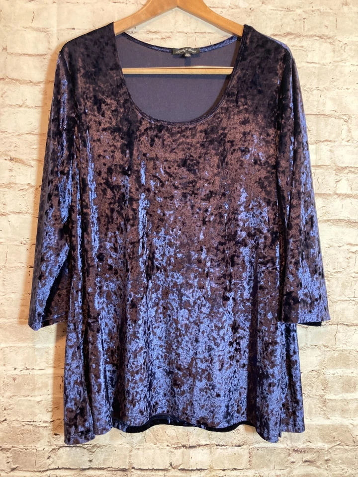 Top túnica elástica de terciopelo aplastado azul medianoche 2X marca Slinky para mujer Foto 1 de 4