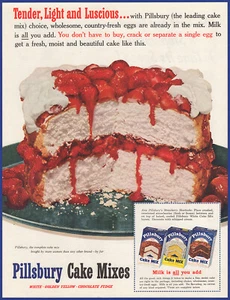 Vintage 1953 PILLSBURY Cake Mix Strawberry Shortcake Dessert 1950's Print Ad - Picture 1 of 1