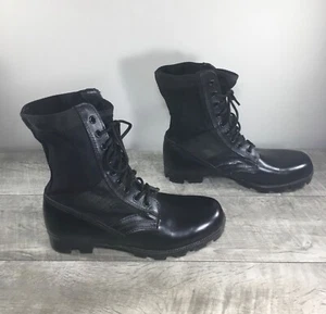 Combat Black Leather Punk Grunge Goth Soft Toe Mens Boots Size 8 Vintage - Picture 1 of 10