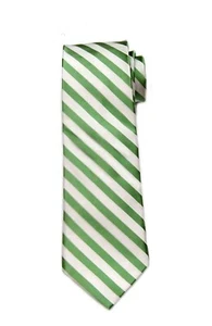 Saddlebred Repp Stripe Tie Green White Silk Handmade Men's - Picture 1 of 1
