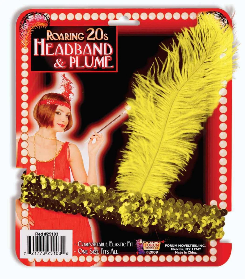 Diadema Roaring años 20 aleta dorada y pluma amarilla accesorio de disfraz de Halloween Foto 1 de 1