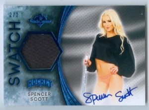 SPENCER SCOTT "BLUE SWATCH AUTOGRAPH CARD #2/2" BENCHWARMER HOCKEY 2014