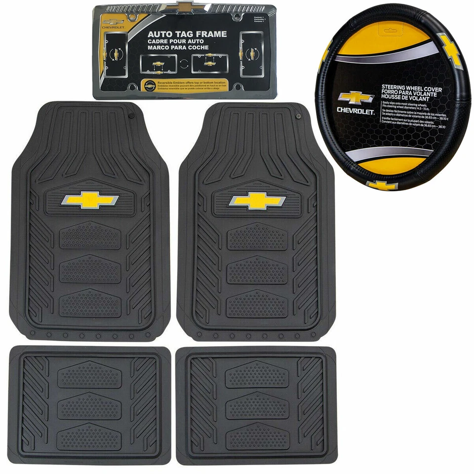 New 6pc CHEVY Car Truck Suv All Weather Rubber Floor Mats & Steering Wheel Cover Foto 1 de 4