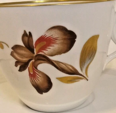 复古 MCM 皇家哥本哈根棕色虹膜 711 茶杯 9070 和碟骨 中国 F02D — 第 1/4 张图片