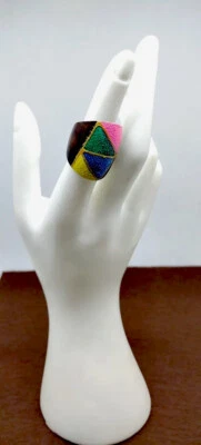 Винтажное ретро геометрическое коричневое деревянное кольцо размер 6US богемный стиль коренастое заявление - Изображение 1 из 4