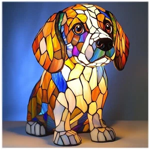 Tiffany-Tischlamp-Lampe Hund Tiermotiv im klassischen Art-Nouveau-Stil - Picture 1 of 63