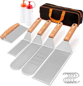 Profi Edelstahl Metall Grillplatte Spatel Schaber BBQ Koch Werkzeug mit Tasche - Bild 1 von 7