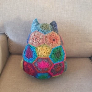 Handmade Large Rainbow Colourful Crochet Owl Cushion One-of-a-Kind Statement - Picture 1 of 9
