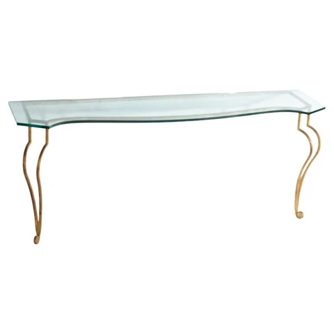 Italian Gold Gilt Wrought Iron Console Table with Glass Top 20th C Cover