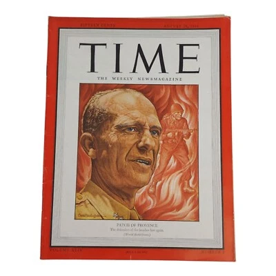 Vintage Time Magazine August 28 1944 Patch Of Provence Cover Art World War II - Image 1 of 4