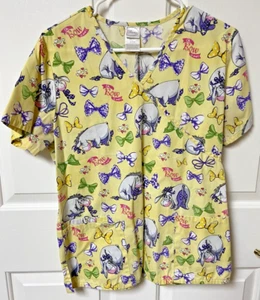 Disney Eeyore Oh Bow Is Me! Bowties Hearts Small Scrub Top Pockets - Picture 1 of 9