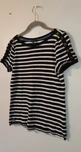 Lauren Ralph Lauren Women's Size Large Striped Top Button Shoulder Details - Picture 1 of 7