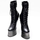 Women Men 7.9" High Heel Heelless Hoof Zip Up Lace Up Cosplay Lock Ankle Boots