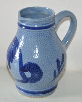 Pichet à vin carafe ancien poterie vernissé grès d'ALSACE bleu Déco vintage XXe - Photo 1/4