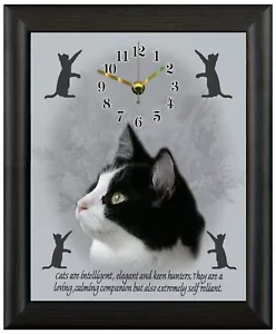 Black and white cat gift christmas present xmas clock wall or freestanding - Picture 1 of 6