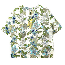 REYN SPOONER Pullover Hawaiian Shirt S White Cotton Patterned Hibiscus UNUSED