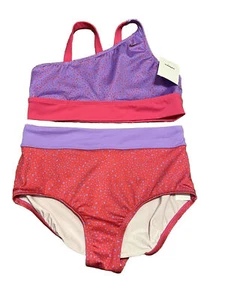 New NWT Nike Water Dots Asymmetrical High Waist Bikini Set Pink Purple Size XL - Picture 1 of 4