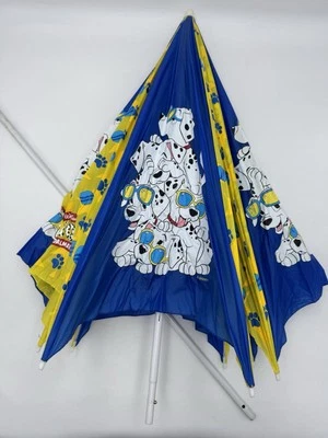 Vintage 101 Dalmatians Beach Umbrella Patio Disney Blue Yellow With Case - Image 1 of 4