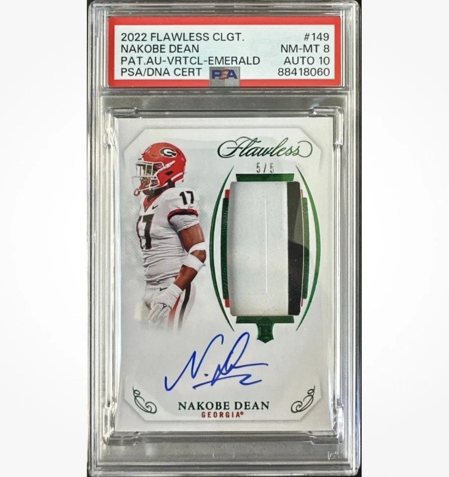 2022 Flawless Collegiate Nakobe Dean Green Emerald Rookie Patch Auto /5 PSA 8 10 - Image 1 of 2