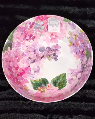 Shabby Chic Floral Hortensia Rosa Lila Melamina 12" Servir Cuenco Primavera Brillo Foto 1 de 4