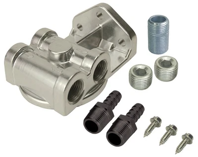 Kit de montaje de filtro NPT de 3/8" puertos laterales individuales Derale con roscas de filtro de 3/4"-16 Foto 1 de 4