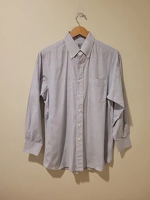 J Press Dress Shirt Mens 15/33 Blue/Brown Check Print Made in USA Preppy Oxford - Image 1 of 4