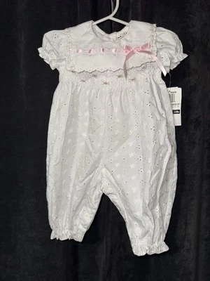 NWT Vintage BT Kids White Embroidered Eyelet Bubble Romper Girls 3-6 Months - Image 1 of 3