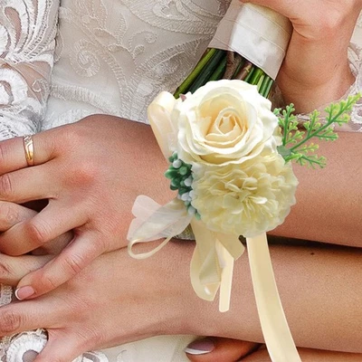Artificial Flower Wrist Corsage Hand Flowers for Anniversary Bridal Shower - Image 1 of 4