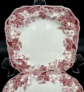 2 Johnson Brothers Strawberry Fair Rosa Quadratisch Salat Mittagessen Teller Vintage EUC - Bild 1 von 8