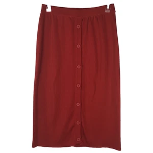 VTG Mondi Wool Blend Midi Skirt Knit Button Front Elastic Waist Red 38 Small - Picture 1 of 9